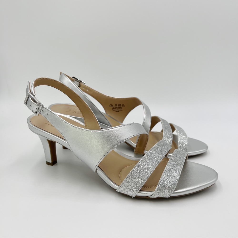 Naturalizer Women's Silver Metallic Glitter Taimi Strappy Dress Sandal Heels 8.5 - Picture 2 of 14